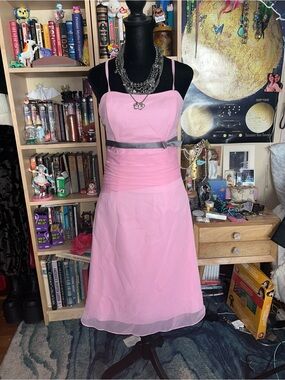 Impressions Pink Midi Dress with Contrast Waistband